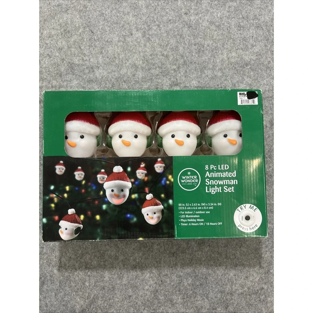 LED Animated‎ Snowman Light Set 8 Musical Singing Lights Timer Winter Wonder LN